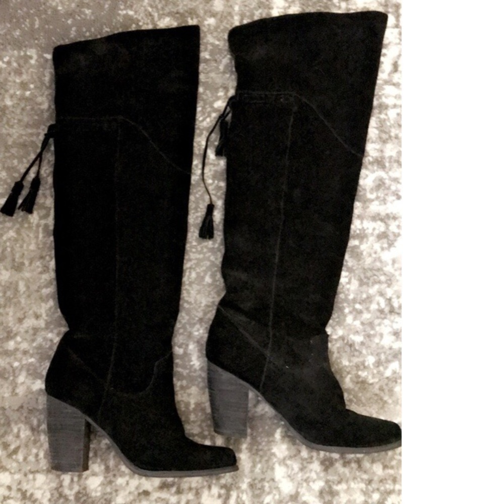 Above knee black suede boots
